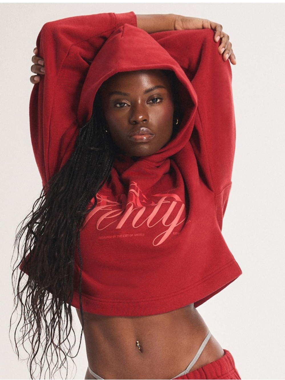 Savage X Fenty Cropped Fleece Hoodie in Red🥵